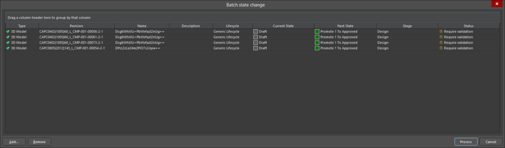 The Batch state change dialog