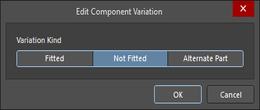 The Edit Component Variation dialog with Alternate Part selected, and Use server Component checked