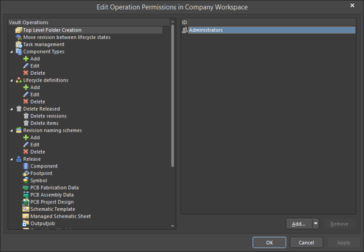 The Edit Operation Permissions dialog