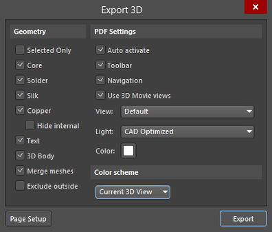 The Export 3D dialog
