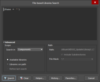 File-based Libraries Search dialog displayed in Advanced Mode