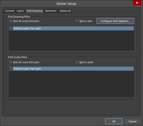 The Drill Drawing tab of the Gerber Setup dialog