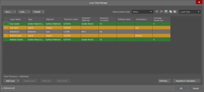 The Advanced version (first image) and Simple version (second image) of the Layer Stack Manager dialog