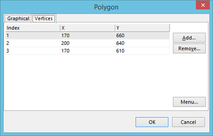 The Vertices tab of the Polygon dialog.