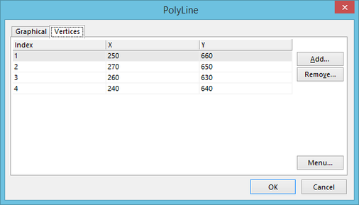 The Vertices tab of the Polyline dialog