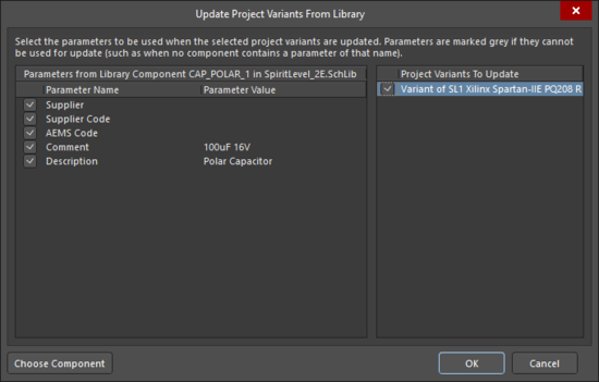 The Update Project Variants From Library dialog