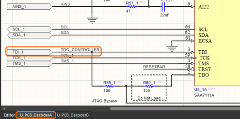 Image showing how net names are managed in a repeated decoder channel, on the schematic of the first decoder channel