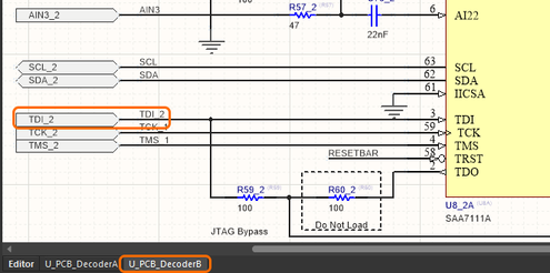 Image showing how net names are managed in a repeated decoder channel, on the schematic of the second decoder channel