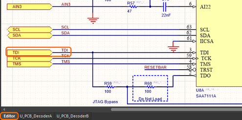 Image showing how net names are managed in a repeated decoder channel, on the captured schematic of the child sheet