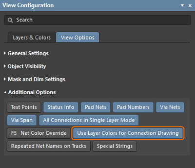 Configure the connection lines to display in the layer colors