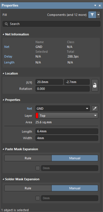 The Fill mode of the Properties panel.