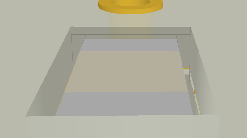 Transparent 3D image of a PCB showing an embedded component whose cavity is open to the surface of the board