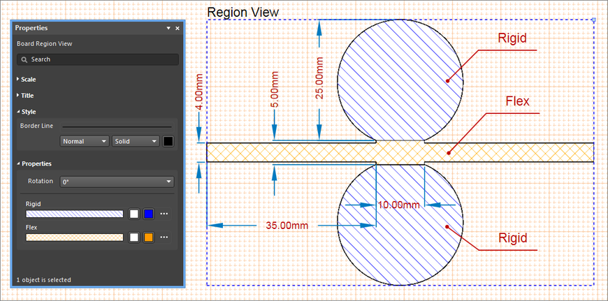 Example Board Region View, showing how the PCB Layer Stack Regions can be displayed on the drawing