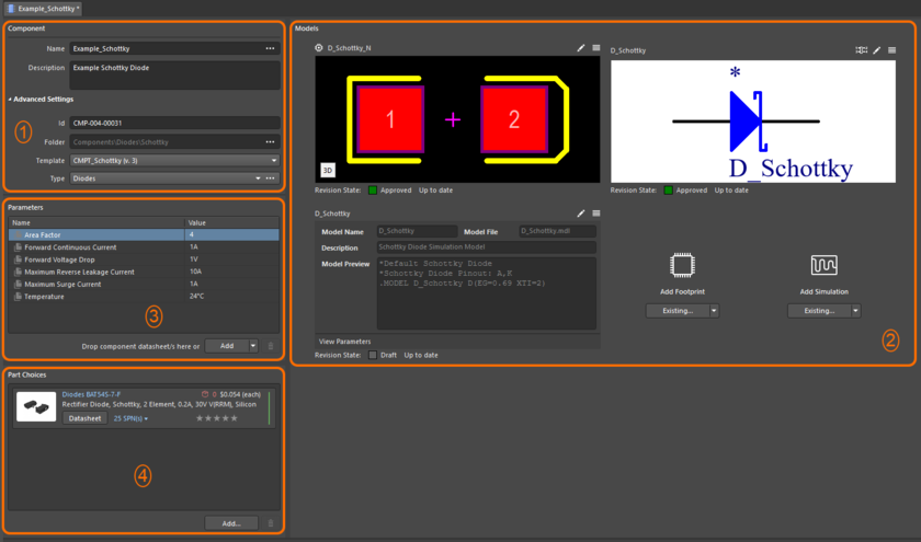 The Component Editor, when operating in its Single Component Editing mode, can be divided into four key regions.