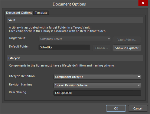 Server settings are defined through the Document Options dialog.