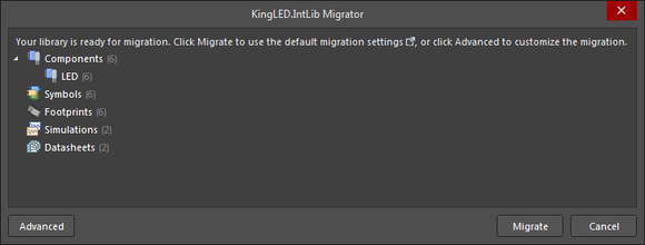 The Library Migrator when accessed in its Simple one-click migration mode.
