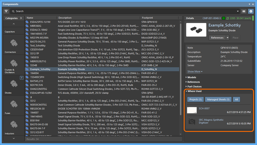 Inspecting where a managed component (latest revision) is used, through the Components panel.