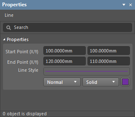 The Properties panel when a Line object is selected.