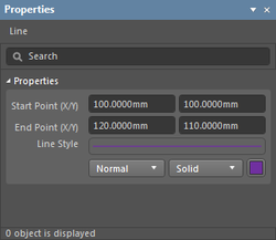 The Line object default settings in the Preferences dialog and the Line mode of the Properties panel