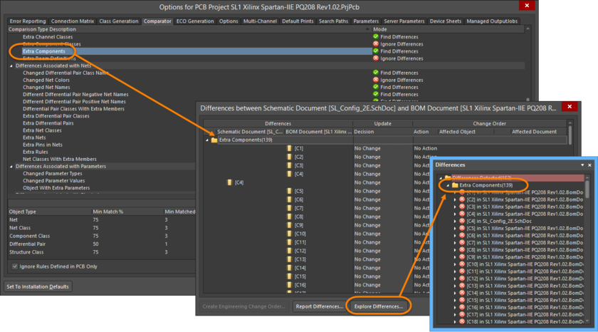 Set up how the differences are detected and reported in the Project Options dialog.