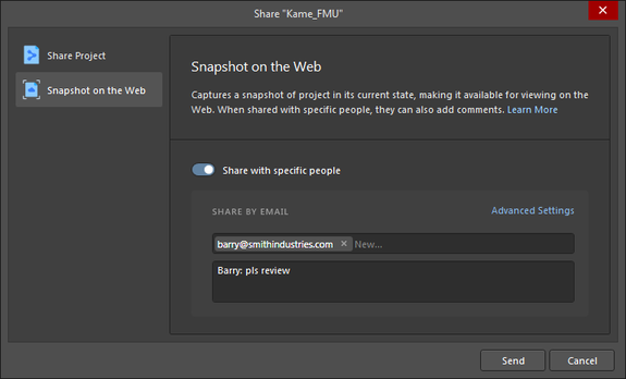 Switch mode to be able to share a design snapshot with specific people on a permanent basis.