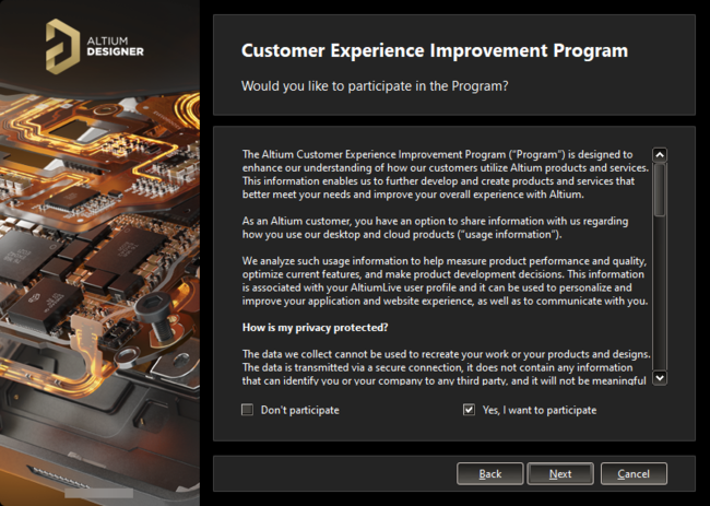 Choose whether to participate in the Customer Experience Improvement Program.