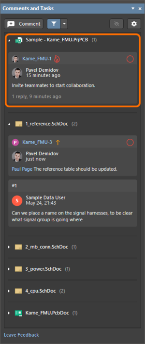 General tasks are listed in the Comments and Tasks panel.