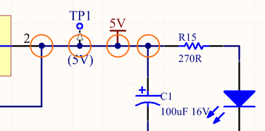 The schematic compiler automatically adds junctions at each T-junction to complete the electrical connection.