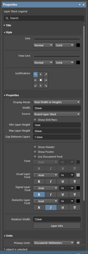 The Layer Stack Legend mode of the Properties panel
