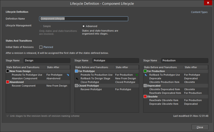 The Lifecycle Definition dialog