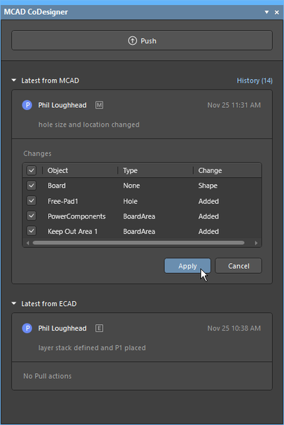 The panel is available when the MCAD CoDesigner Extension is installed.