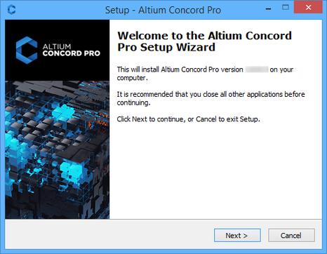 Initial welcome page for the Altium Concord Pro Setup wizard.