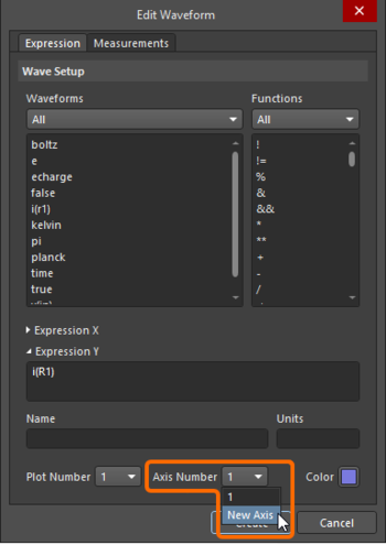 Set a new Y-axis for a waveform using the Edit Waveform dialog.