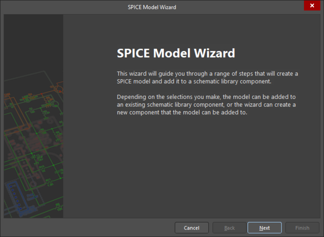 The initial page of the SPICE Model Wizard