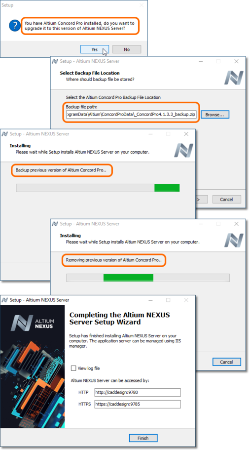 When upgrading from Concord Pro, the NEXUS Server installer wiil backup and then reapply the previous server's data.