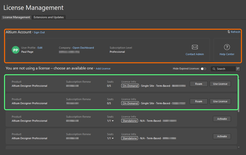 When signed in, the On-Demand licenses available for you will be presented in the License Management view.