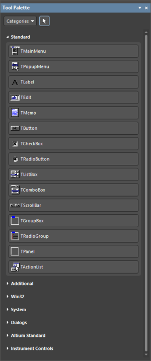 The Tool Palette panel sections can be expanded and collapsed using the region heading tabs.
