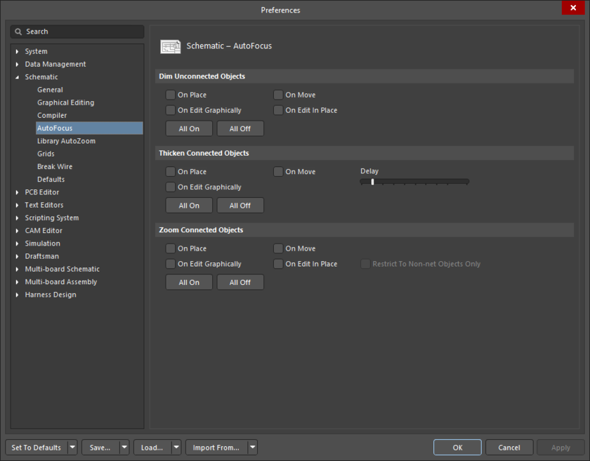 The Schematic – AutoFocus page of the Preferences dialog