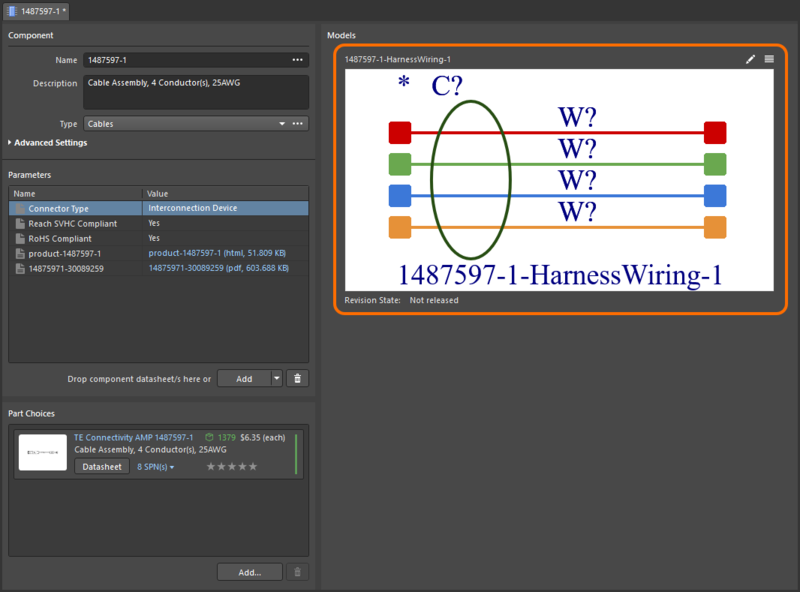 The defined Harness Wiring model will be shown in the Component Editor.