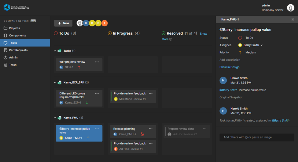 The overall, or global, Tasks dashboard view includes all active Tasks in the Workspace.