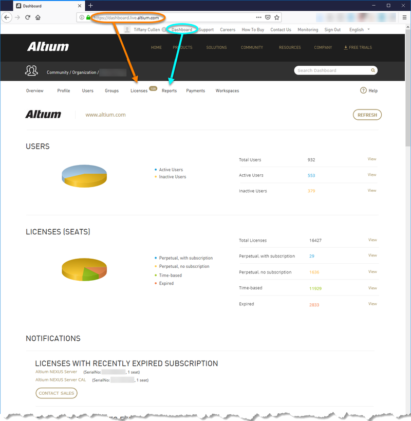 Use the Dashboard to manage your account with Altium including, most importantly, your product licensing.