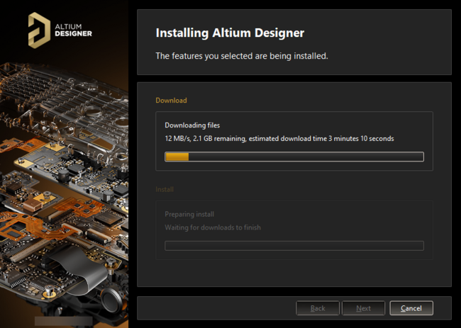 Installation commences by downloading/preparing the required set of install files.