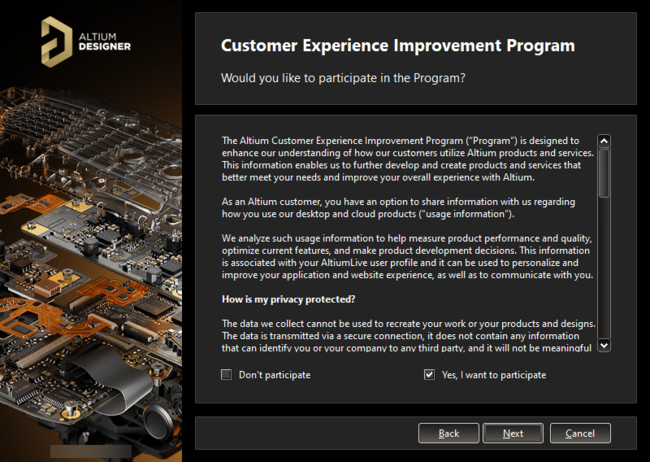 Choose whether to participate in the Customer Experience Improvement Program.