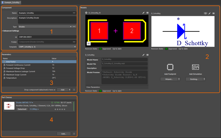 The Component Editor, when operating in its Single Component Editing mode, can be divided into four key regions.