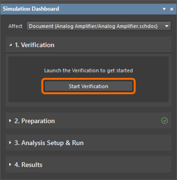 Click Start Verification to verify your circuit for simulation.