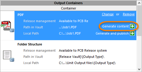Generate content for the selected Output Container.