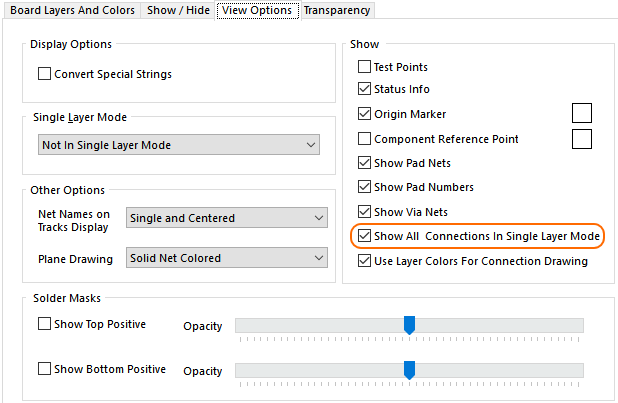 Control the display of connection lines in Single Layer mode.