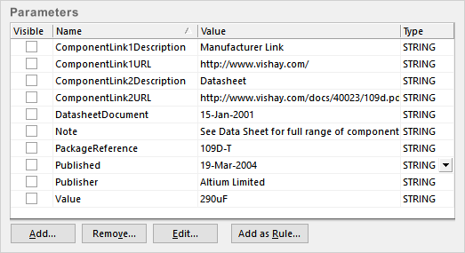 Parameters add detail to the component, this one includes 2 component links.