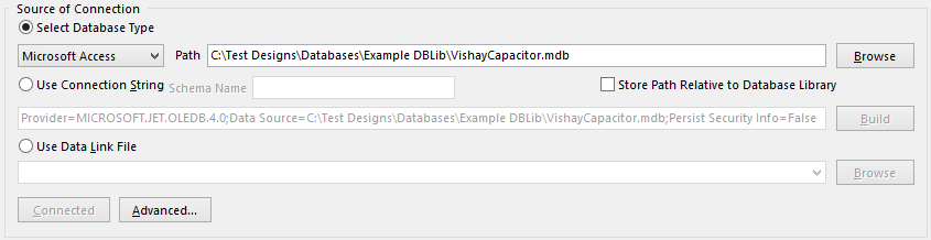 Specifying the connection to the external database through a DbLib file. Hover over the image to see connection through an SVNDbLib file.