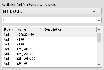 The contents of a selected Pad Via Library file.